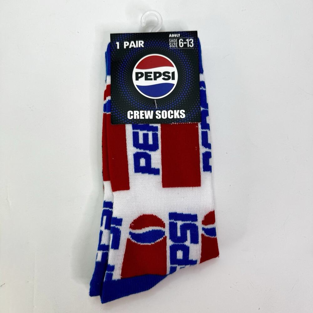 Pepsi Soda Adult Size 6-13 Red Blue White Graphic Novelty Crew Socks 1 Pack